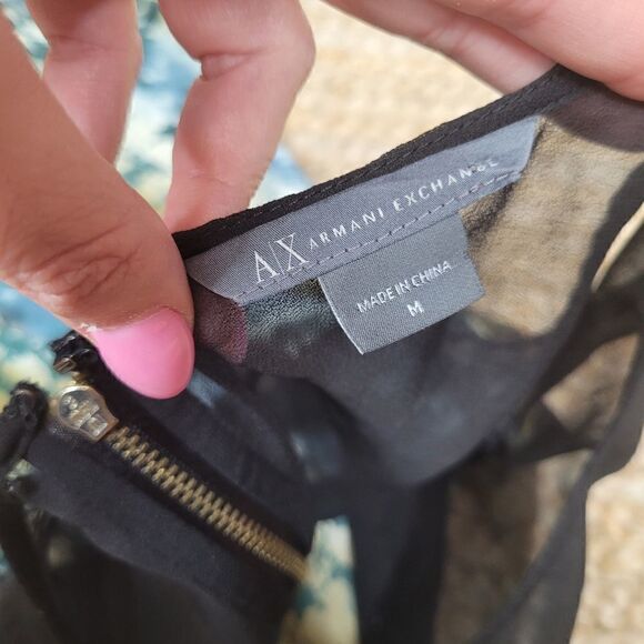 ARMANI EXCHANGE Blue Black Sleeveless Blouse Top Medium - Picture 6 of 9